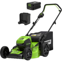 Greenworks 60v pļaujmašīna 46cm gd60lm46hpk4 - lādētāja komplekts + 4ah akumulators - 2502807ub