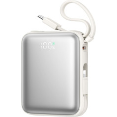 Powerbank 10000mAh 22,5W ar integrētiem USB-C Lightning kabeļiem - balta