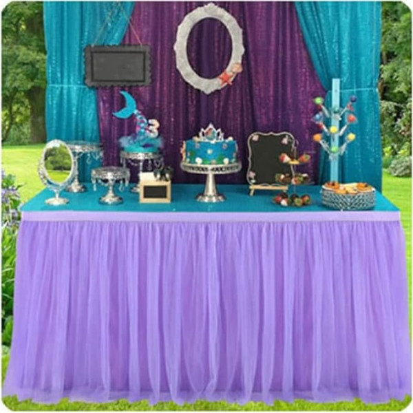 SHTGOI Tulle Table Skirt Tutu Table Skirts 427 x 77 cm Gauze Table Cloth Table Decoration Table Skirt for Wedding Birthday New Year Baby Shower Candy Party Decoration Purple