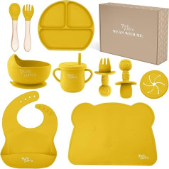 Yum Yum's Baby Weaning Kit - Includes Toddler Water Bottle, Suction Cups, Suction Cup, Spoon, Fork, Baby Plate and More - Ideal Baby Feeding Set and Baby Gifts - 10 Pieces (Yellow Mustard)