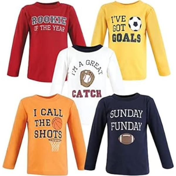 Hudson Baby Baby Girls' Long Sleeve Unisex Long Sleeve T-Shirts Sport 4 Toddler, 4 Years (Pack of 5)
