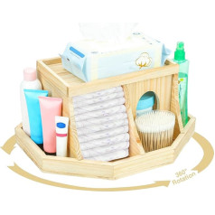 Busidhji Wooden Changing Table Organizer for Nursery 360 Degree Rotating Baby Nappy Storage Organizer with Removable Dividers (Brown, Round Size)
