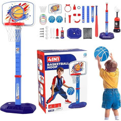 Uhngw Toddler Basketball Hoop, Children's Basketball Hoop, 4-in-1 T Ball Set and Ring Game, Portable Ball Game, Outdoor Sports for Indoor Use, Chidlren Room