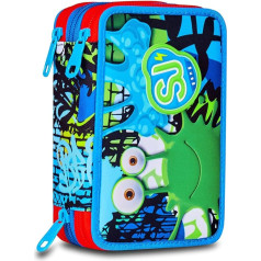 SJ GANG STYLE JAM GANG Schulmäppchen mit 3 Reißverschlüssen, Blau, Federmäppchen, Dreifachfach mit Stiften, Bleistiften, Farben, Zubehör Rucksack, Grundschule, Kinder, blau, Taglia Unica