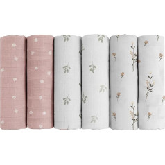 Bubba Bear Muslin Squares for Babies, 70cm x 70cm, Pack of 6 Cotton Burp Cloths, Absorbent and Breathable and Ideal for Cleaning, Wiping and Covering Newborns (Flowers)