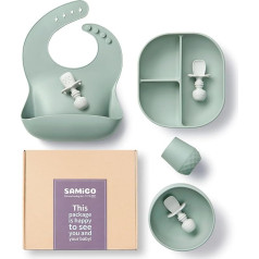 SAMiGO Silicone Baby Feeding Kit LED Weaning Supplies, Suction Cup, Plate, Bib, Spoon, Solid Essentials, First Level Utensils, 6 Months +