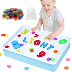 Vicloon Light Box Blue with 151 Colourful Letters, Numbers, Calculation Symbols and Geometry, Sensory Game for Children from 3+, Light Table for Children, 10 Levels Dimming, Practice Counting and