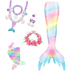 EYNMVR Girls' Mermaid Bikini Set, 3-Piece Swimsuits for Girls, Bikini Top + Shorts + Briefs, Swimsuit, Children's Swimwear with Scale Pattern, Swimming Suit, Underwater World Theme Party, Carnival