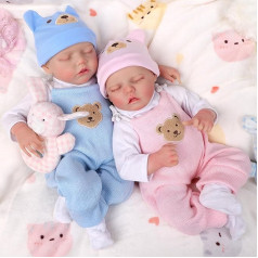 JIZHI Reborn Dolls Twins Girls 20 Inches 50 cm Realistic Baby Dolls Real Look Realistic Newborn Baby Soft Body Lifelike Baby Dolls (Bear)