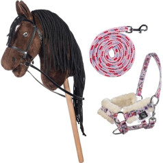 HKM Kids Hobby Horse Brown with Halter and Lead Rope in Pink with Flower Pattern, Horse Toy