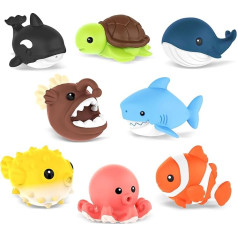 Zippytots Gummi-Badespielzeug für Kleinkinder, 8 Stück, Ozean-Tier-Badewannen-Spielzeug, schwimmende Badewanne, Spritzspielzeug für Kinder