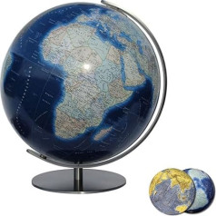 DUO AZZURRO Regent Tischglobus, Ø 34 cm: handkaschierter Leuchtglobus, Acrylglaskugel, Edelstahlausführung, Durchmesser 34 cm, OID-kompatibel