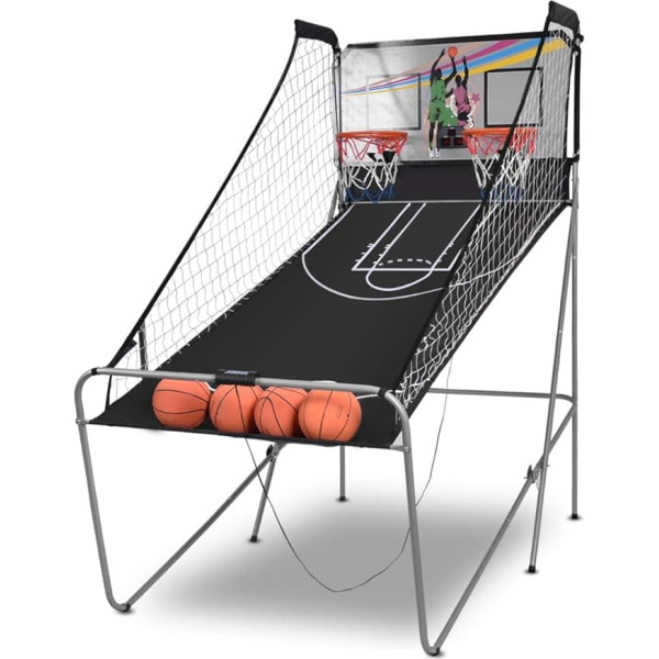 Giantex Faltbares Basketball-Arcade-Spiel, 8 Spieloptionen, elektronischer Doppelschuss, 2 Spieler mit 4 Bällen und LED-Punkte-System, Indoor-Basketballspiel für Kinder, Erwachsene