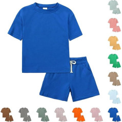 2-teiliges Sommer-Outfit für Jungen und Mädchen, kurzärmelig, T-Shirt, Shorts, Set, einfarbig, elastische Taille, Trainingsanzug-Set, Kordelzug, einfarbig, Babykleidung