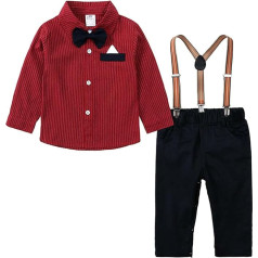 Formal Toddler Clothing for 9M to 5 Years Toddler Boys Long Sleeve Red Shirt Tops Pants With Tie Child Kids Gentleman Outfits