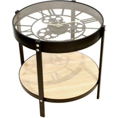 HOME DECO FACTORY Clock Side Table, 40.5 cm x 40.5 cm x 39 cm, Black/Transparent