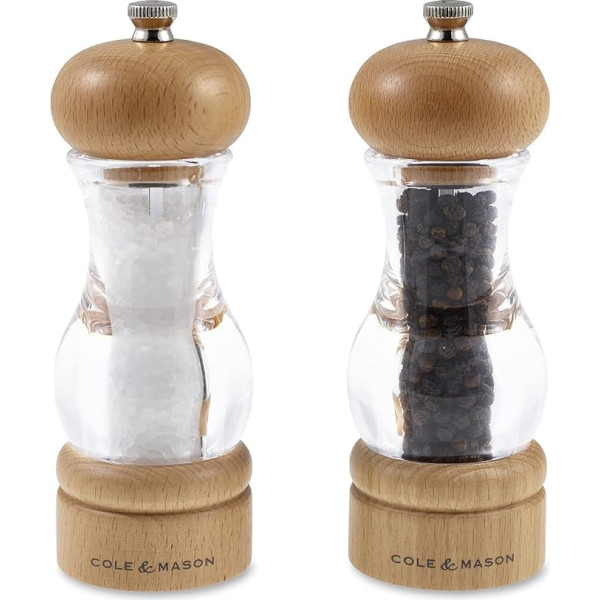 Cole & Mason Precision 105 Capstan Salt and Pepper Mill Gift Set, Beech and Acrylic, 16.5 cm