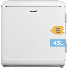 Comfee RCD50WH2EURT(E) Small Refrigerator, 47 Litres, Retro Design, Mini Table Refrigerator, Fridge Compartment, Quiet Fridge for Office, Home, White [Energy Class E]