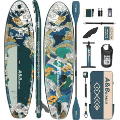 A&BBOARD Aufblasbare Stand Up Paddle Boards mit Premium SUP Zubehör, 335cm x 88cm Dual Action Pumpe, Rucksack, breites stabiles Design,Jugendliche und Erwachsene