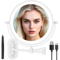 Auxmir Cosmetic Mirror with Lighting, 1X/30X Rechargeable Makeup Mirror, Shaving Mirror, Wall Mounted, Double-Sided Magnifying Mirror with 3 Light Colours, Touch Screen, 360° Rotatable for Bathroom