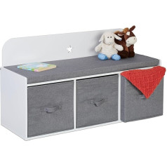 Relaxdays Children's Bench with Storage Space, H x W x D: 54 x 99 x 35 cm, Children's Room and Hallway, Padded Bench, Hallway Bench, White/Grey