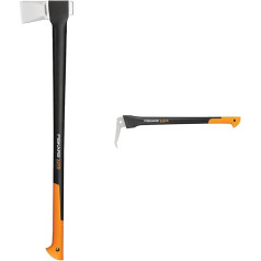 Fiskars splitting axe, including blade and transport protection, length: 96 cm, Black/Orange, X27-XXL, 2.57 kg & Long Hand Sappie for Woodworking, Length: 78.5 cm, hardened steel blade, black/orange