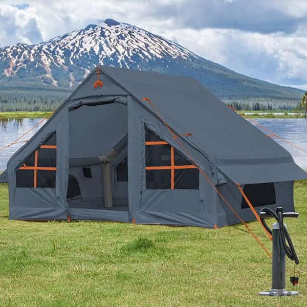Inflatable Tent with Pump, 4-6 Person Glamping Camping Tents House, Easy Set Up Blow Up Family Tents for 4 Seasons Waterproof Inflatable Tent for Camping with Mesh Window