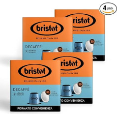 Bristot, Caffeine Free - 120 Capsules Compatible with Nespresso - Blend of Decaffeinated Coffee with Cocoa and Malt Notes - 4 Packs Per 30 Capsules