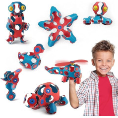Clixo Crew Educational Toy for Children from 4 Years, Toy Set with Magnetic Building Blocks for Girls and Boys, Montessori Children's Toy, 30 Pieces, Flamingo and Turquoise