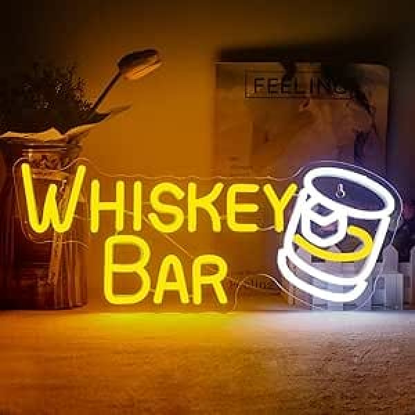 LUCUNSTAR Whiskey Bar Neon Sign Bar Sign LED Neon Sign for Wall Decor Bar Lighting Sign for Home Bar Cart Restaurant Man Cave Beer Cafe Bistro Club Party Gift