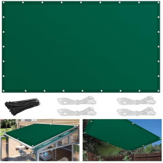 Awning 3 x 4 m, Waterproof UV Protection Awning Fabric with Eyelets and Rope, Sun Tarpaulin Rectangular Tear-Resistant Weatherproof, for Balcony, Garden, Patio, Green