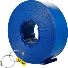 VEVOR 76mm x 32m PVC Flat Hose Drain Hose Heavy Duty Backwash Drain Hose with Clamps Weatherproof and Burst Proof Ideal for Swimming Pool Water Transfer Blue