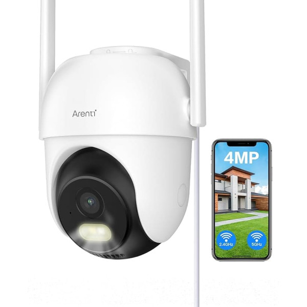 ARENTI 2.5K/4MP Outdoor Surveillance, 2.4/5GHz WiFi Outdoor Surveillance Camera, 355°PTZ IP Camera Outdoor with App, Colour Night Vision, Sound/Light Alarm, Automatic Tracking, 2-Way Audio with Alexa