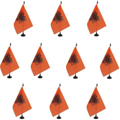 AZ FLAG - 10 Albania Table Flags 21 x 14 cm - 10 Small Albanian Office Flags 100% Polyester with 25 cm Flag Pole and Black Plastic Base