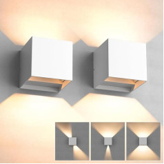 2 x LED Wall Light Indoor - Outdoor Wall Lamp Indoor Warm White 3000 K 12 W Up and Down Lights Indoor Adjustable Beam Angle Outdoor Lamp Wall IP65 Waterproof White