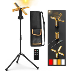 iodoo Solar Battery LED Construction Spotlight with Tripod, 13200 mAh Capacity Battery, 8000 Lumen Brightness LED Spotlight, for Construction Sites, Outdoor Camping, Workshop and Studio (Orange with