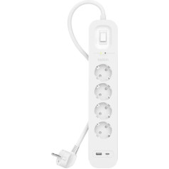 Barošanas sloksne 4 porti + 1xusb-a +1xusb-c 2.4a pd 525j 2m balta schuko