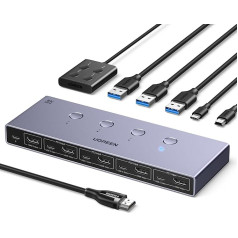 UGREEN HDMI 2.1 KVM Switch 4 in 1 Out 8K @ 60Hz USB 3.0 Switch 4 Ports 1 Monitor and Keyboard, Mouse, Printer, U Disk for 2 PC