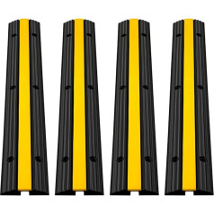 VEVOR 1 Channel Cable Protection Mat, Override Protection for Cables, 4 Pieces Commercial Thermoplastic Rubber Cable Bridge with Modular Design for Parking Lots, Warehouses, 100 x 15 x 2.5 cm, Black