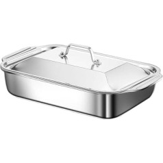 Edelstahl Bräter mit Deckel - Große rechteckige Auflaufform für Fisch, Lasagne und Kekse, spülmaschinenfest