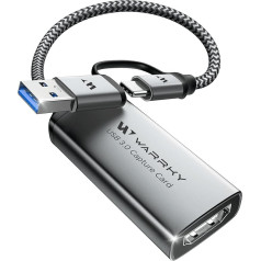 WARRKY USB 3.0 HDMI to USB C 1080P 60FPS Video Recording Card for Gaming Live Streaming Video Recorder, Nylon Cable & Aluminum Case, Compatible with Windows/MacOS/Switch/OBS