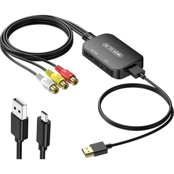 Viagkiki RCA to HDMI Converter, AV to HDMI Adapter with Cable, Composite Audio Video Converter for PS1, PS2, PS3, STB, Xbox, VHS, VCR, Black-Ray DVD Players