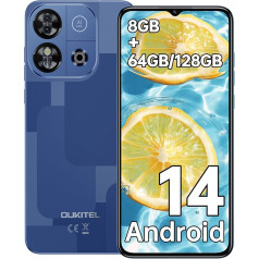 OUKITEL C57S Android 14 Smartphone Ohne Vertrag 4G, 8GB+64GB/128GB Handy Günstig, Octa Core, 6,52 Zoll HD+, 4300mAh Handy Ohne Vertrag, 4G Dreifache SLM Simlockfreie Handys - Blau