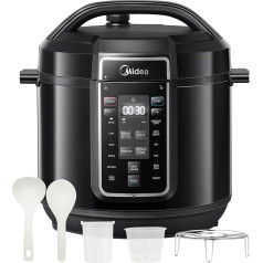 Midea Electric Pressure Cooker 9-in-1, 8L Multicooker, 12 Presets Instant, Yoghurt Maker, Rice Cooker, Slow Cooker, Sous Vide, Steamer, Pasta Cooker, Stainless Steel Inner Pot, Black