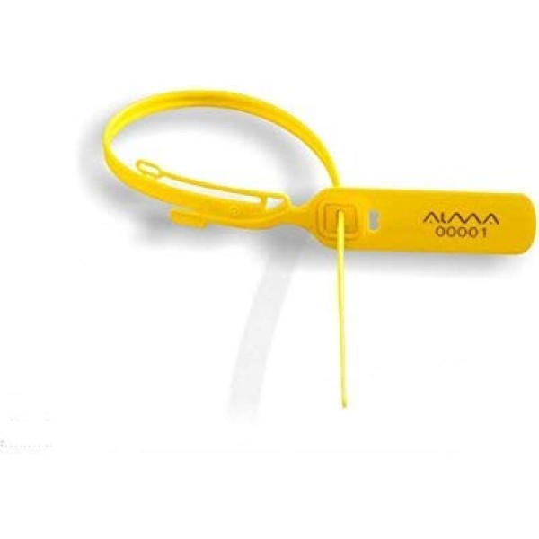 100 Security Plastic Seals with metal insert locking mechanism. Tear-Off part. Length 400 mm. Suitable for Trucks door, Tank, Logistics. Progressive numbered