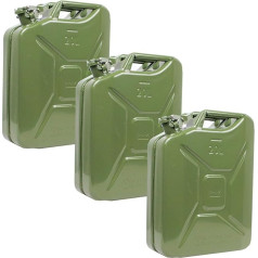 3 x Metal Canisters, Diesel Canisters, 20 Litres, Natural Green, Petrol Canister, Fuel Canister