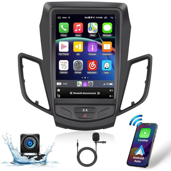 Hikity 2G 64G Car Radio Android 15 for Ford Fiesta MK7 2009-2016 with Wireless Carplay Android Car, 9.7 Inch Touchscreen Car Radio with GPS Navigation Bluetooth WiFi RDS FM SWC MIC Reversing Camera