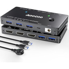 HDMI 2.1 KVM Switch 8K @ 60Hz, KVM Switch for 2 PCs and 1 Monitor with USB 3.0 Connection, Cable Remote Control, USB 3.0 Cable Included