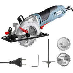 WORKPRO Mini Circular Saw 750W 4700RPM, Hand Circular Saw Cutting Depth 45mm (90°), 28mm (45°) with 120mm TCT Blade and 115mm Diamond Blade with Guide Rail for Wood Metal Tiles