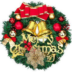 Christmas Wreath, Artificial Christmas Wreath, 30 cm, Door Wreath, Christmas Door Wreath with Ball, Bowknot, Christmas Decoration (J01)